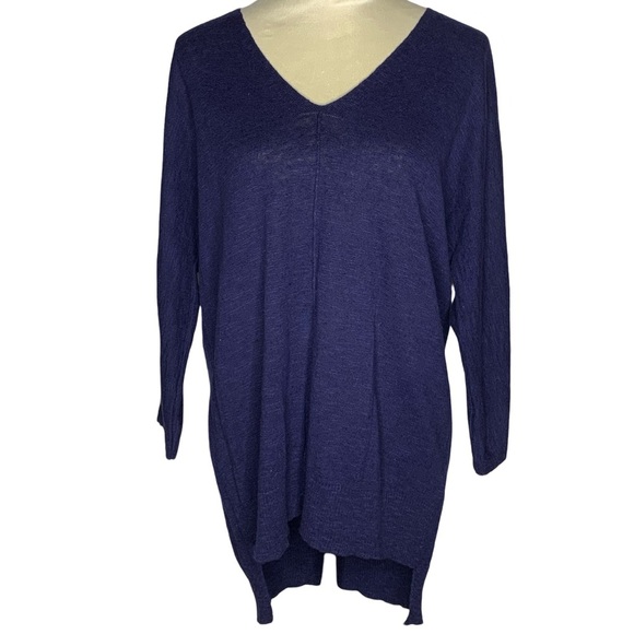 Eileen Fisher V-Neck Linen Blend Navy Blue Sweater - Picture 1 of 5